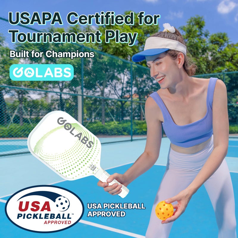 Golabs PB1 Pickleball Paddles Set of 2, Durable Fiberglass Surface& 16mm STR-Core Power Polymer Core, USAPA Approved, 8oz Lightweight & Comfort Anti-Slip Elongated Grip for Increased Power and Spin - Image 2