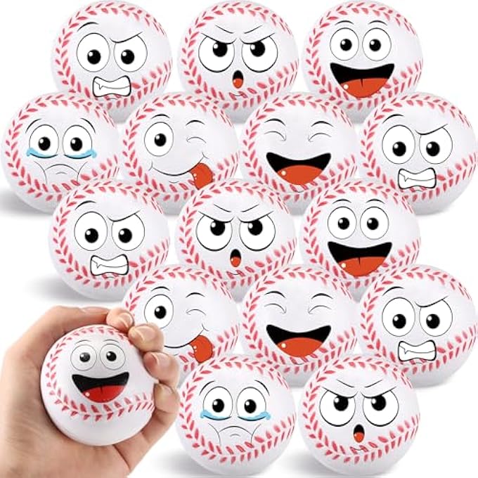 Arrowbash 24 Pcs Mini Face Baseball Stress Balls Bulk 2.48'' Small Funny Face Baseball Squeeze Foam Ball Stress and Anxiety Relief Toy for Sport Party Favors Birthday Gift Decoration - Image 1