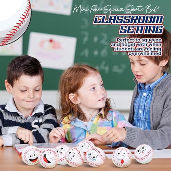 Arrowbash 24 Pcs Mini Face Baseball Stress Balls Bulk 2.48'' Small Funny Face Baseball Squeeze Foam Ball Stress and Anxiety Relief Toy for Sport Party Favors Birthday Gift Decoration - Image 3