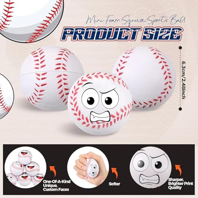 Arrowbash 24 Pcs Mini Face Baseball Stress Balls Bulk 2.48'' Small Funny Face Baseball Squeeze Foam Ball Stress and Anxiety Relief Toy for Sport Party Favors Birthday Gift Decoration - Image 5