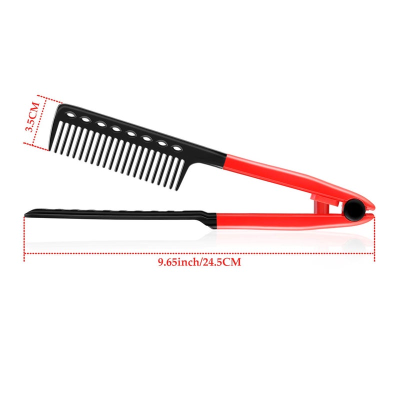 BOAO Boao 2 Pieces Flat Iron Comb Straightening Comb Salon Hair Brush Combs Hairdressing Styling Hair Straightener V-shaped Straight Comb Straightener (Red, Black)  - Image 2
