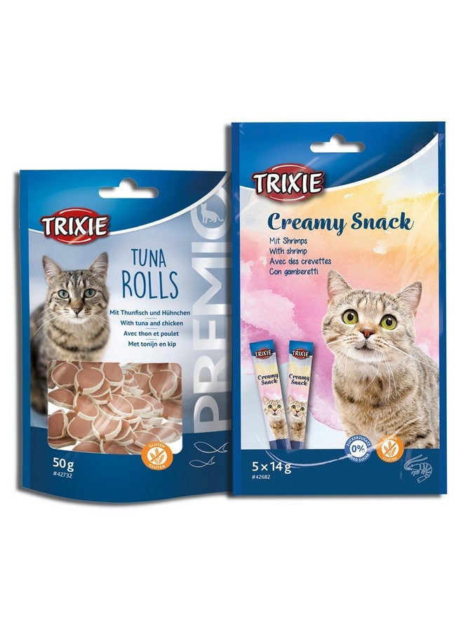 تريكسي مجموعة مكافآت القطط من وجبة خفيفة من التونة والروبيان الكريمية ولفائف التونة الفاخرة، مكافآت غنية بالعناصر الغذائية للقطط، مناسبة لجميع السلالات - (عبوة من قطعتين) - Image 1
