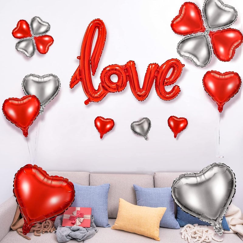 Civaner 37 Pieces Valentines Day Balloons 5 Inch 10 Inch 18 Inch Heart and Love Shaped Foil Balloon for Propose Wedding Dating Romantic Night AnniversaryRed Silver - Image 3