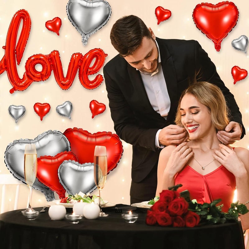 Civaner 37 Pieces Valentines Day Balloons 5 Inch 10 Inch 18 Inch Heart and Love Shaped Foil Balloon for Propose Wedding Dating Romantic Night AnniversaryRed Silver - Image 4