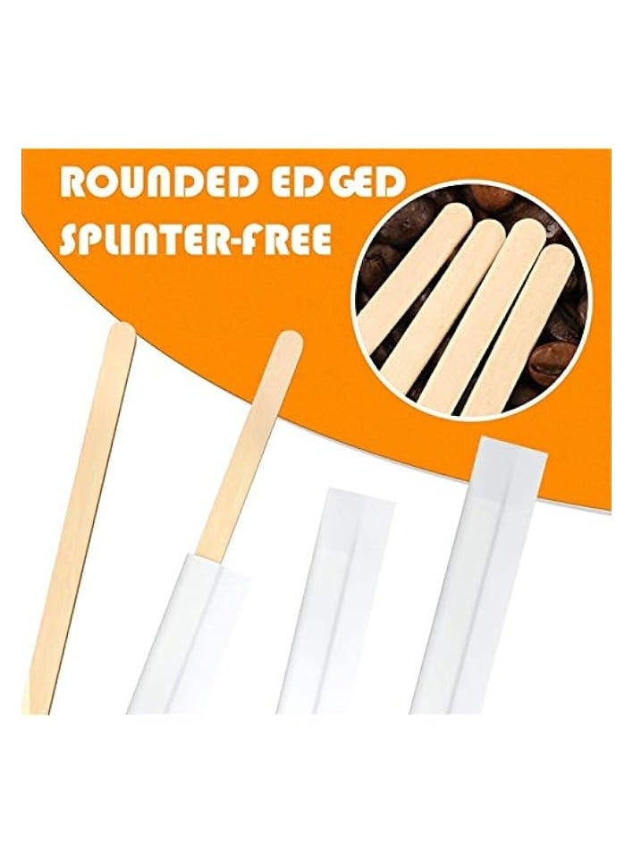 erorex 100Pcs 140mm Disposable Paper Wrapped Wooden Coffee Beverage Stirrers140mm Wood Coffee Stir Sticks - Image 2