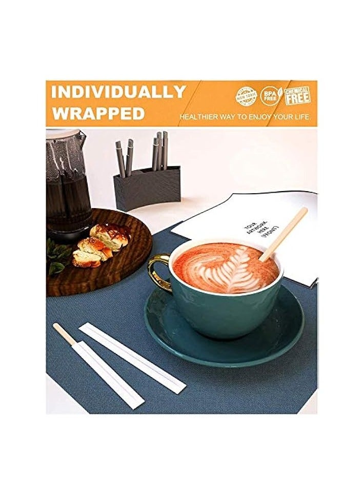 erorex 100Pcs 140mm Disposable Paper Wrapped Wooden Coffee Beverage Stirrers140mm Wood Coffee Stir Sticks - Image 5