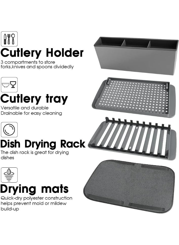 Multipurpose kitchen organizer for dishes, cups, and utensils, featuring a dish rack, utensil holder, and drying rack. - Image 4