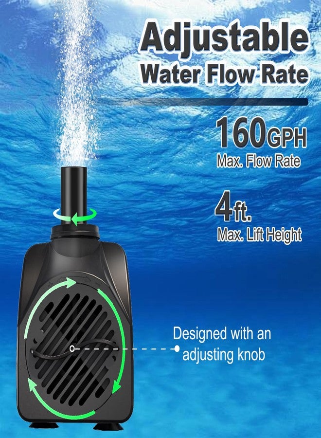 SongLong 160GPH(600L/H) 9.9ft Power Cord Submersible Pump, Water Fountain Pump with 4ft Lift for Ponds, Water Fountains, Aquariums & Hydroponics. - Image 2