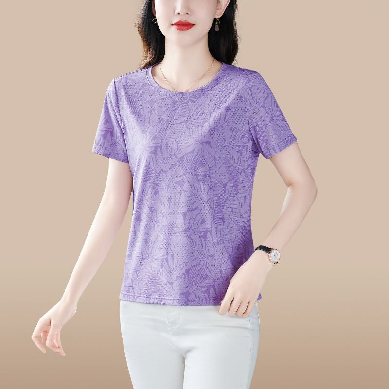 Round Neck Short Sleeve T-Shirt Female Young Mother Fashionable Temperament Age-Reducing Versatile Women'S Top Plus Size Trendy - Image 5
