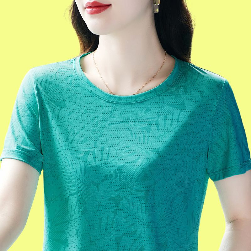 Round Neck Short Sleeve T-Shirt Female Young Mother Fashionable Temperament Age-Reducing Versatile Women'S Top Plus Size Trendy - Image 4