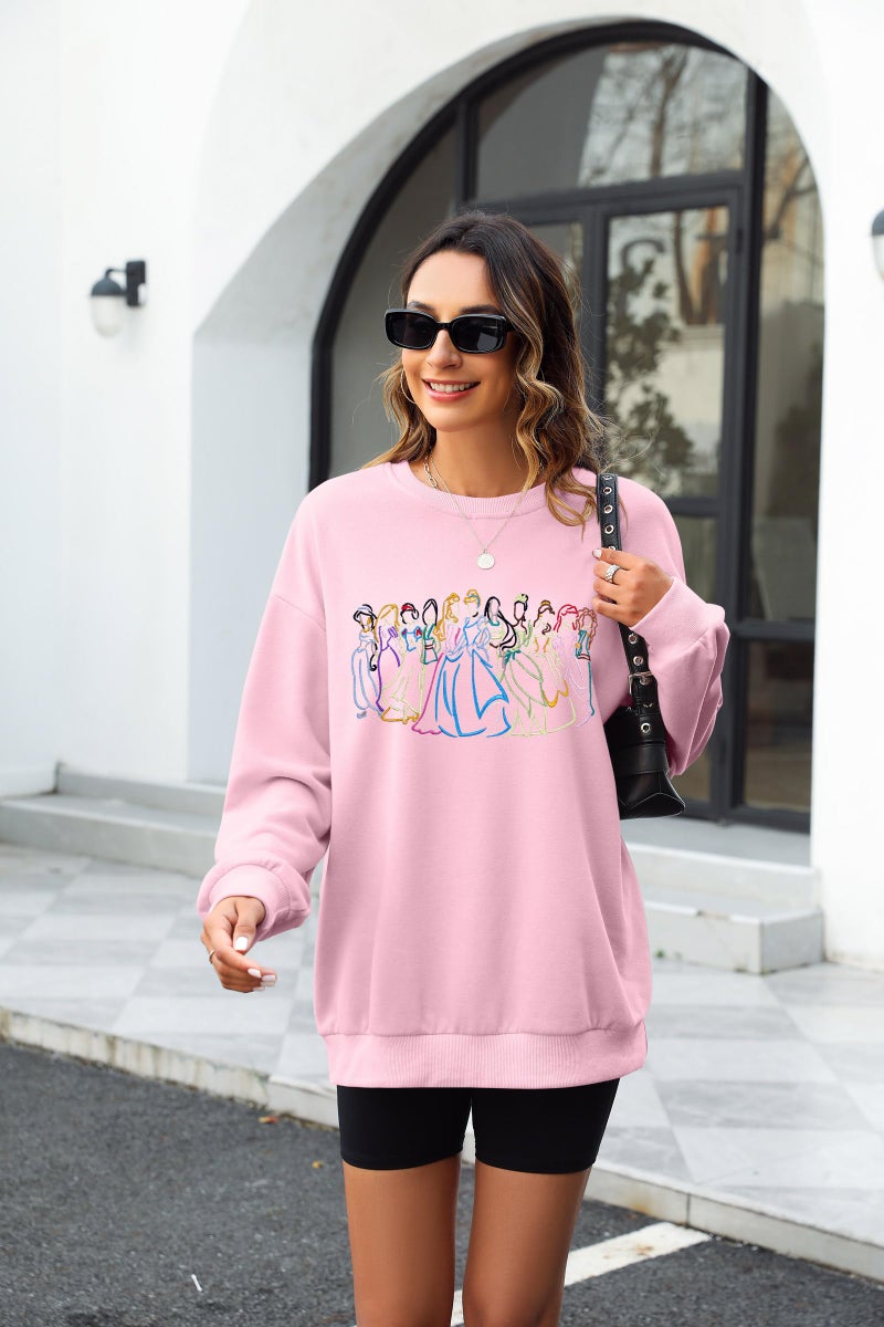 BANGELY Magical Sweatshirt Women Cute Embroidered Magic Princess Sweater Family Vacation Shirt Casual Long Sleeve Top Pink - Image 3