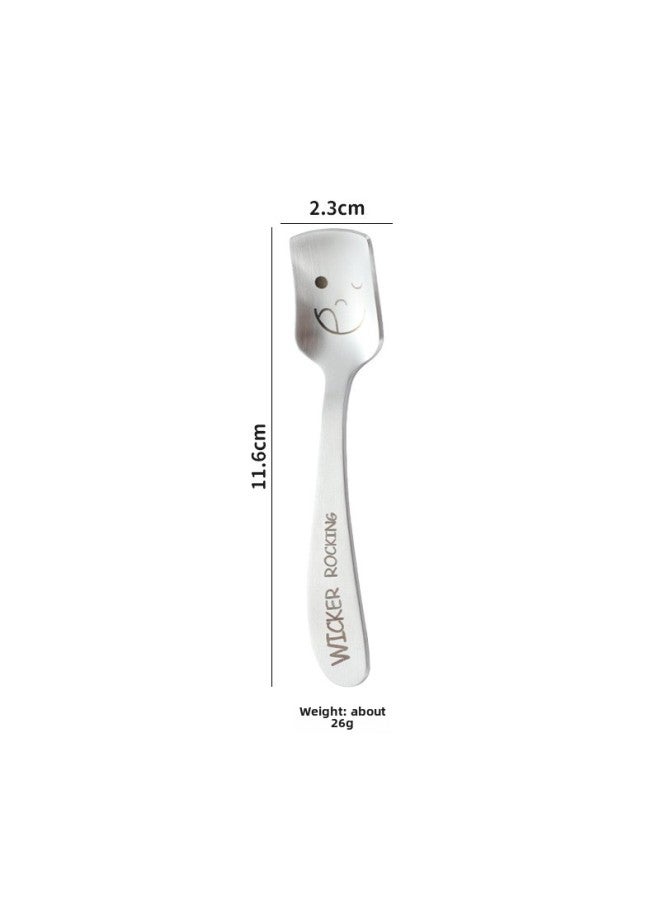 304 Stainless Steel Children Spoon Kindergarten Cartoon Tableware Baby Food Supplement Spoon Cute Feeding Spoon Fork-Specifications:Smiley-square Spoon - Image 1