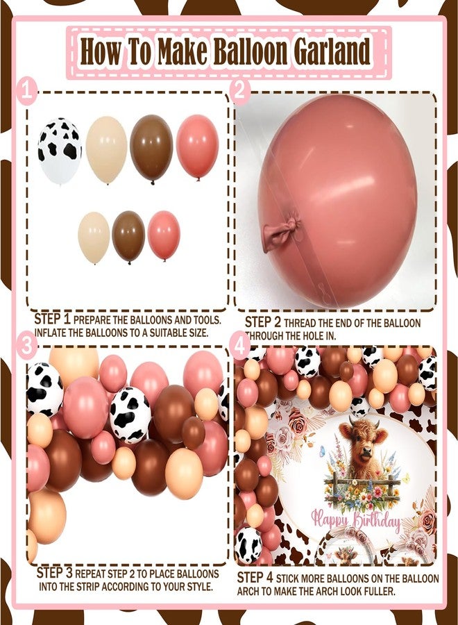 Hombae Highland Cow Birthday Decorations - Girls' Party Supplies with Highland Cow Themed Backdrop, Balloon Banner, Tablecloth, Cake Topper, Plates, Napkins, Forks - 200 PCs - Image 3