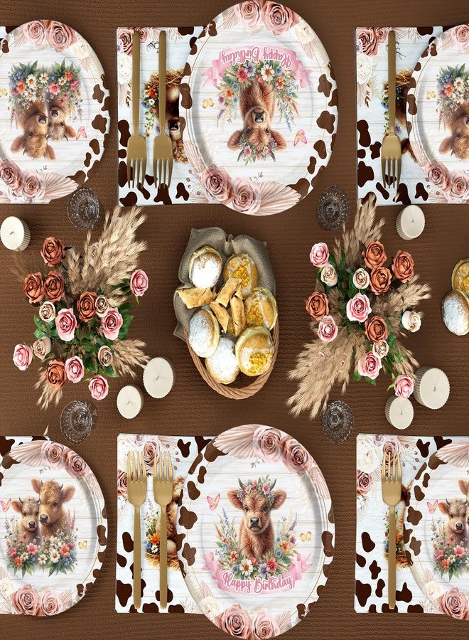Hombae Highland Cow Birthday Decorations - Girls' Party Supplies with Highland Cow Themed Backdrop, Balloon Banner, Tablecloth, Cake Topper, Plates, Napkins, Forks - 200 PCs - Image 5
