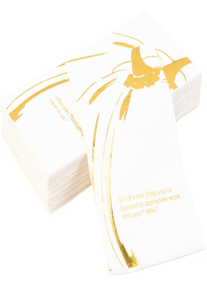 COTIER BRAND COTIER Convokins Conversation Starter Thanksgiving Dinner Napkins Disposable Gold and White Holiday Pumpkin Napkins for Family and Friendsgiving Parties, Gratitude Conversation Starters 3-Ply, 20 Pack - Image 1