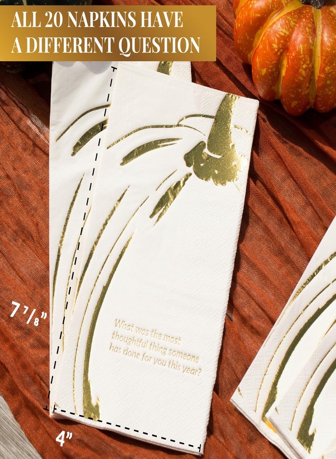 COTIER BRAND COTIER Convokins Conversation Starter Thanksgiving Dinner Napkins Disposable Gold and White Holiday Pumpkin Napkins for Family and Friendsgiving Parties, Gratitude Conversation Starters 3-Ply, 20 Pack - Image 3