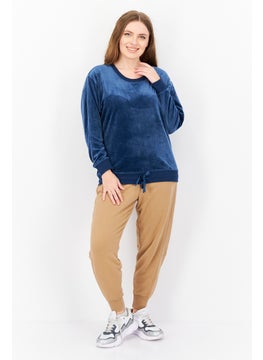 TRIUMPH Women Round Neck Velvet Sweater, Light Navy Blue  - Image 4