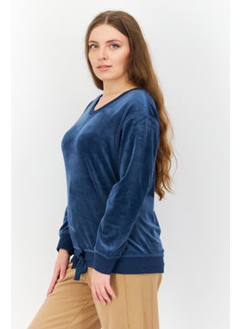 TRIUMPH Women Round Neck Velvet Sweater, Light Navy Blue  - Image 2