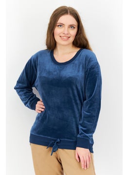 TRIUMPH Women Round Neck Velvet Sweater, Light Navy Blue  - Image 1