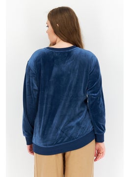 TRIUMPH Women Round Neck Velvet Sweater, Light Navy Blue  - Image 3