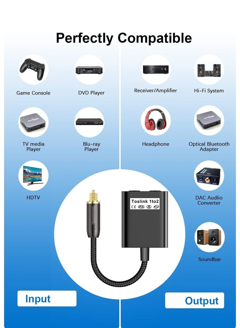 KASTWAVE Optical Cable Splitter, 1 In 2 Out Toslink Splitter Digital Optical Audio Cable Splitter for Soundbar to TV, Black, 1Pcs - Image 2