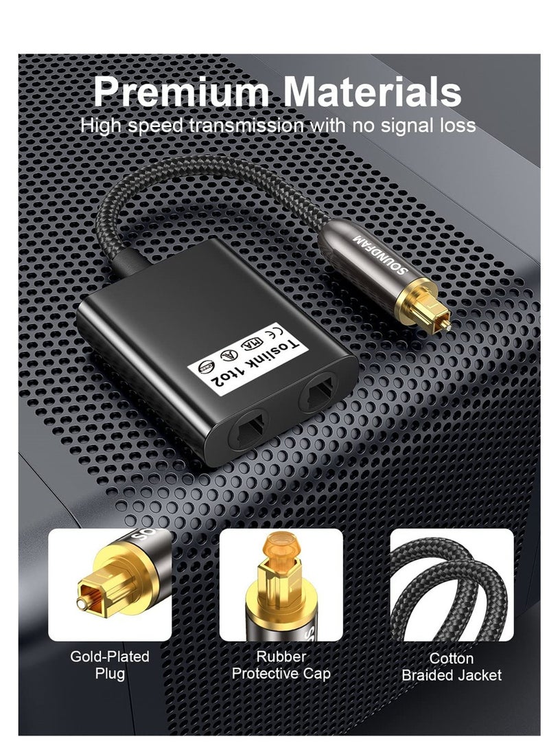 KASTWAVE Optical Cable Splitter, 1 In 2 Out Toslink Splitter Digital Optical Audio Cable Splitter for Soundbar to TV, Black, 1Pcs - Image 4