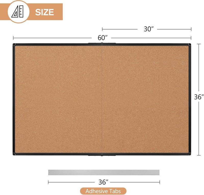Board2by لوحة إعلانات كبيرة جدًا من الفلين 60" × 36"، لوحة ملاحظات قابلة للطي للجدار، إطار ألمنيوم أسود 5'×3'، لوحة إعلانات مثبتة على الجدار مع 36 دبوس دفع للمدرسة، المنزل والمكتب - Image 3