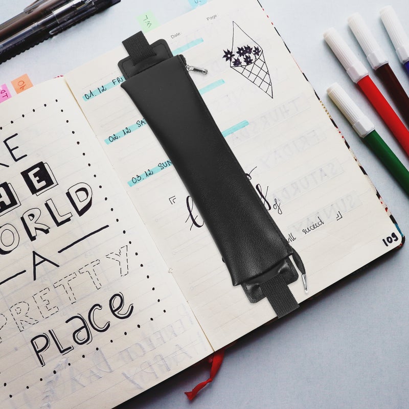 Notebook Pen Holder Elastic Band Pen Bag with Zipper Pen Holder Pouch Pen Storage Bag - Image 2