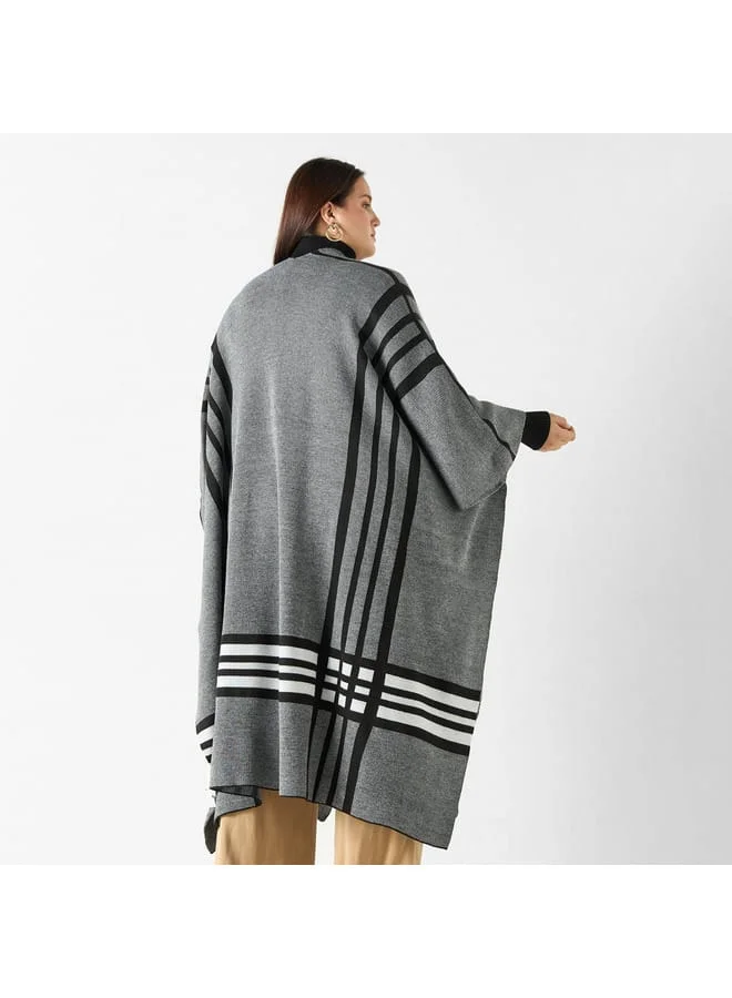 Ulla Popken Plus Size Ulla Popken Printed Open Front Longline Poncho