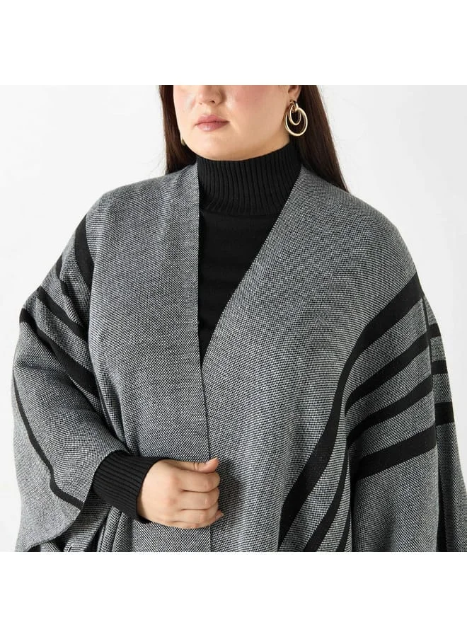 Ulla Popken Plus Size Ulla Popken Printed Open Front Longline Poncho
