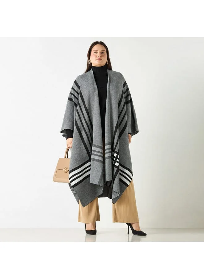Ulla Popken Plus Size Ulla Popken Printed Open Front Longline Poncho