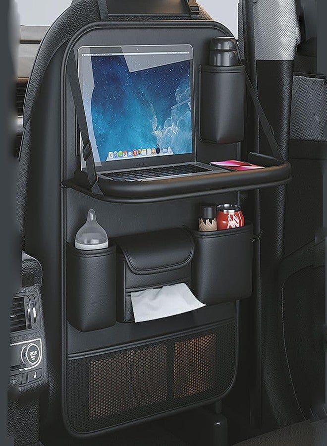 DURASIKO Car Backseat Organizer with Foldable Table Tray,Car Seat Back Protector with Touch Screen Phone Holder,Premium PU Leather Material,Compatible with Most Vehicles,Inner Car Accessories - Image 1