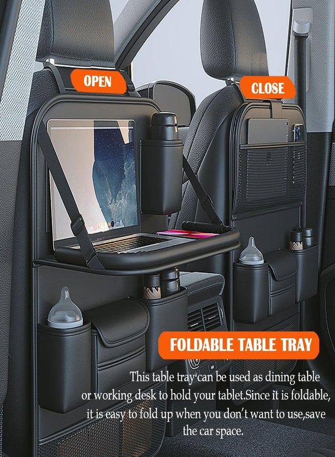 DURASIKO Car Backseat Organizer with Foldable Table Tray,Car Seat Back Protector with Touch Screen Phone Holder,Premium PU Leather Material,Compatible with Most Vehicles,Inner Car Accessories - Image 2