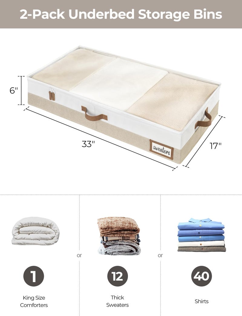 StorageWorks Large Under Bed Storage Containers with Handles and Label Holder, 2 Pack Ultra-thick Fabric Underbed Bins, Closet Organizer for Clothes, Blankets, Sweater - Image 2