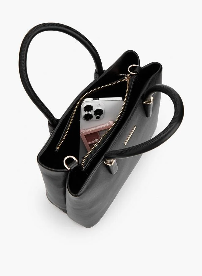 Flora Bella By Shoexpress BLACK Solid Tote Bag With Detachable Strap for Women | Best Price UAE