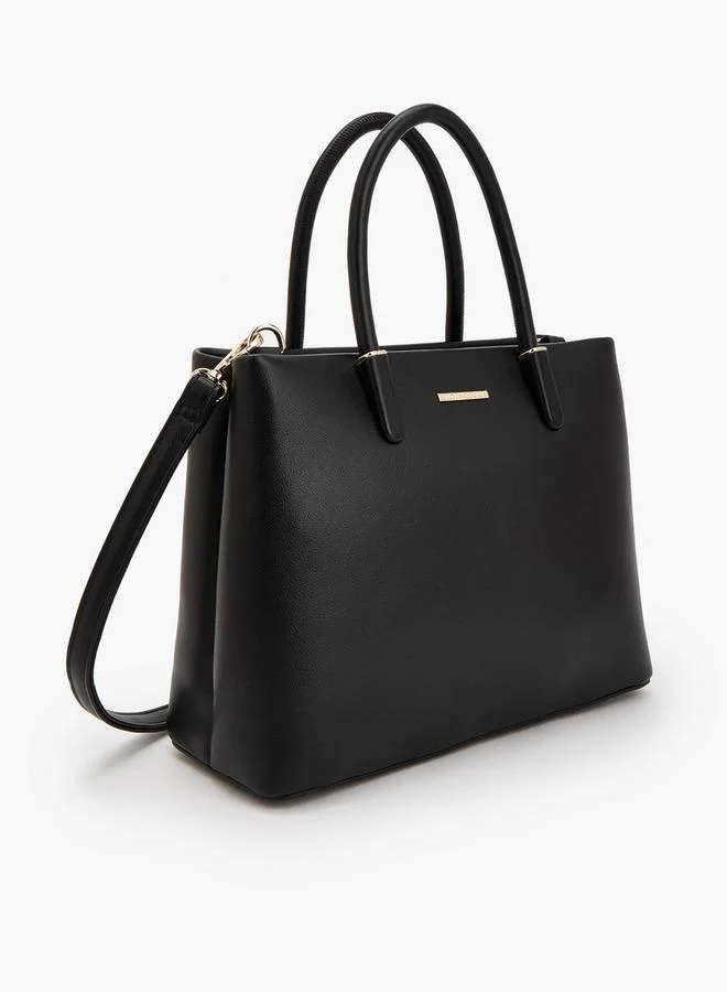 Flora Bella By Shoexpress BLACK Solid Tote Bag With Detachable Strap for Women | Best Price UAE