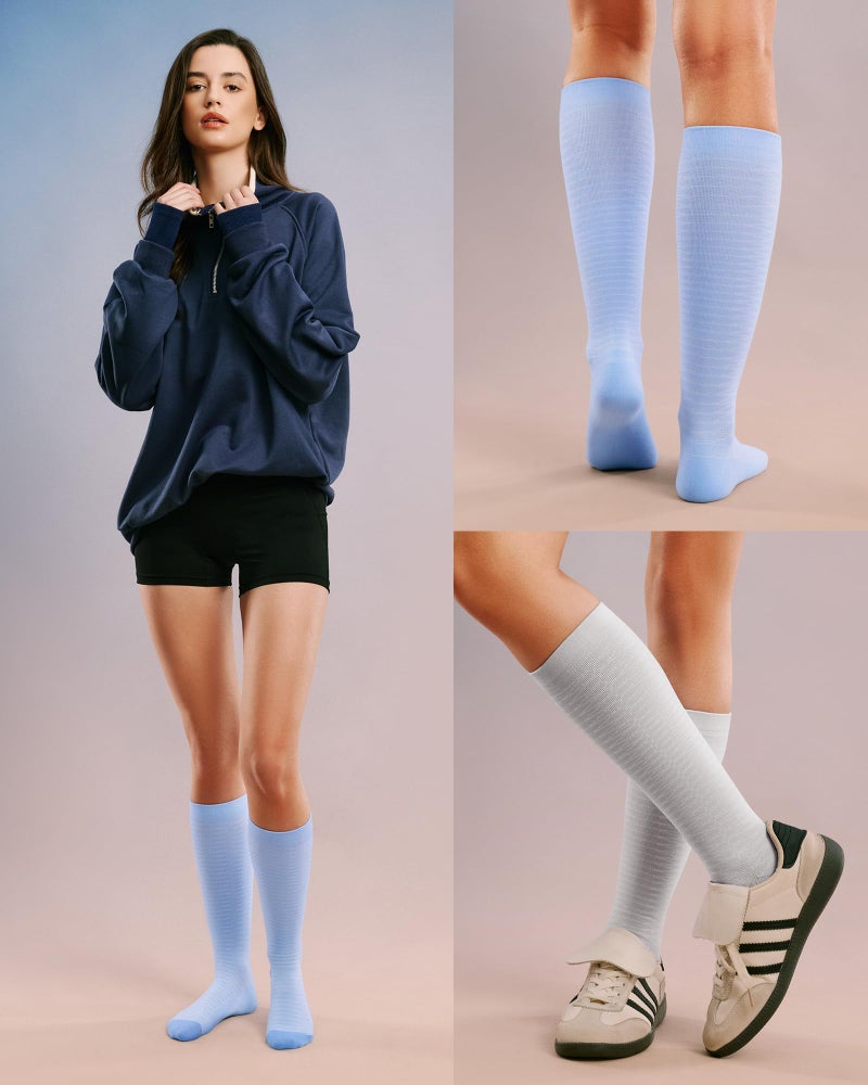 FITRELL 4 Pairs Compression Socks for Women & Men, 20-30mmHg Circulation Support for Athletic Travel Daily Wear, White+Black+Grey+Blue, Small-Medium - Image 2
