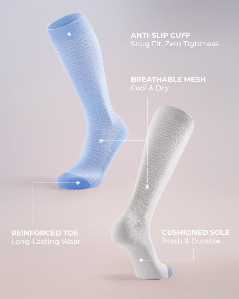 FITRELL 4 Pairs Compression Socks for Women & Men, 20-30mmHg Circulation Support for Athletic Travel Daily Wear, White+Black+Grey+Blue, Small-Medium - Image 5