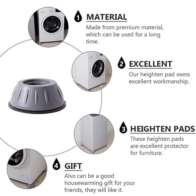 Diablos 4 Pcs Washer Dryer Anti Vibration Pads with Suction Cup Feet Fridge Washing Machine Leveling Feet Anti Walk Pads Shock Absorber Furniture Lifting Base - Image 2