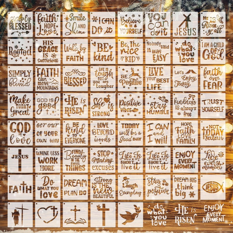 Marspark 60 Pcs Valentine's Small Stencils for Crafts Reusable 3 Inch Stencils for Painting on Wood DIY Craft Paint Template for Wall Home Decor Card Rock Canvas Drawing Holiday (Bible Words) - Image 1