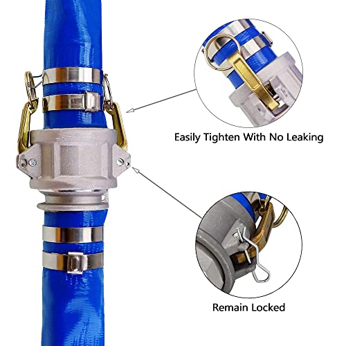 DAVCO 1.5" ID × 50 ft Pool Backwash Hose, Heavy Duty Reinforced Blue PVC Lay Flat Water Discharge Pump Hoses For Swimming Drain Pools and Clean Filters, with Aluminum Camlock C and E Fittings - Image 5