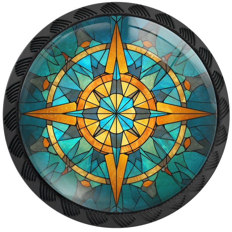 Artinhand 4 Pack Stained Glass Retro Compass Cabinet Knobs Round Drawer Pulls Black Dresser Knob Cupboard Door Handles Hardware for Kitchen Bathroom Cabinets - Image 1