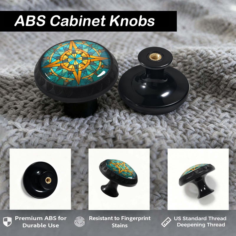 Artinhand 4 Pack Stained Glass Retro Compass Cabinet Knobs Round Drawer Pulls Black Dresser Knob Cupboard Door Handles Hardware for Kitchen Bathroom Cabinets - Image 4