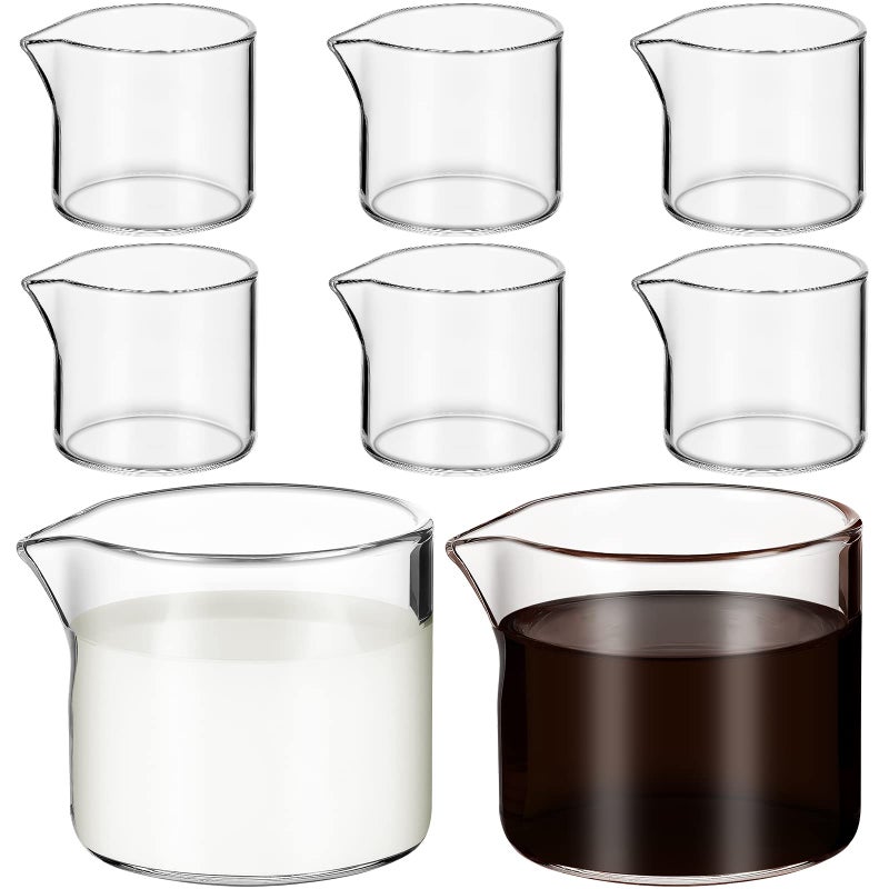 8 Pcs 4 oz Glass Creamer Pitcher Transparent Milk Pourer Mini Milk Pitcher Small Glass Pitcher Mini Carafe Coffee Mug Coffee Pot Creamer Pitcher for Milk Coffee Tea Syrup Simple4 oz