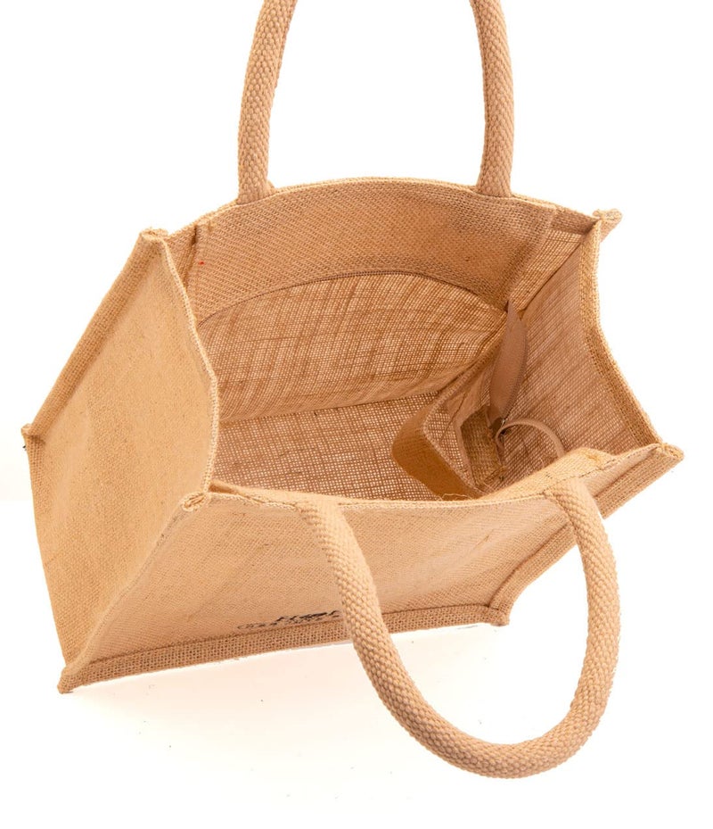 hb+ H&B Jute Lunch Bag for Men, Women, Girls - Travel Handbag With Zip Bottle Holder - Solid Colors - Image 3