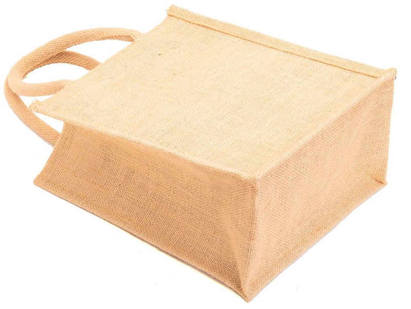 hb+ H&B Jute Lunch Bag for Men, Women, Girls - Travel Handbag With Zip Bottle Holder - Solid Colors - Image 2
