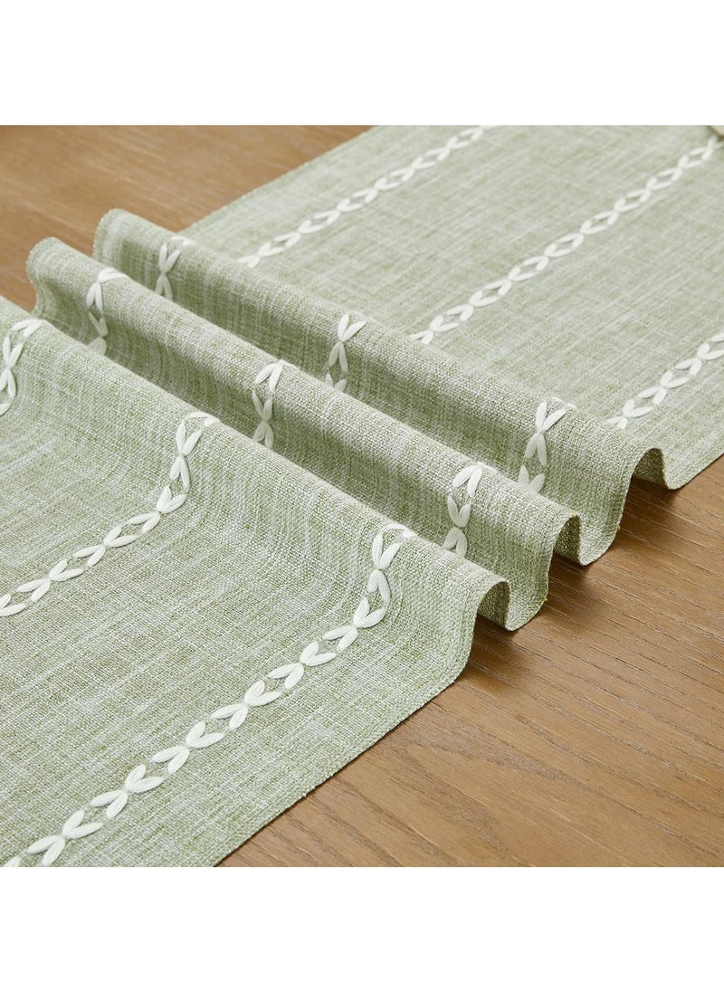 Dominy Rustic Linen Table Runner Farmhouse Style Table Runners 72 inches Long Embroidered Table Runner with Hand-Tassels for Party, Dresser Decor and Dining Room Decorations (Desert Sage, 13"×72")  - Image 2
