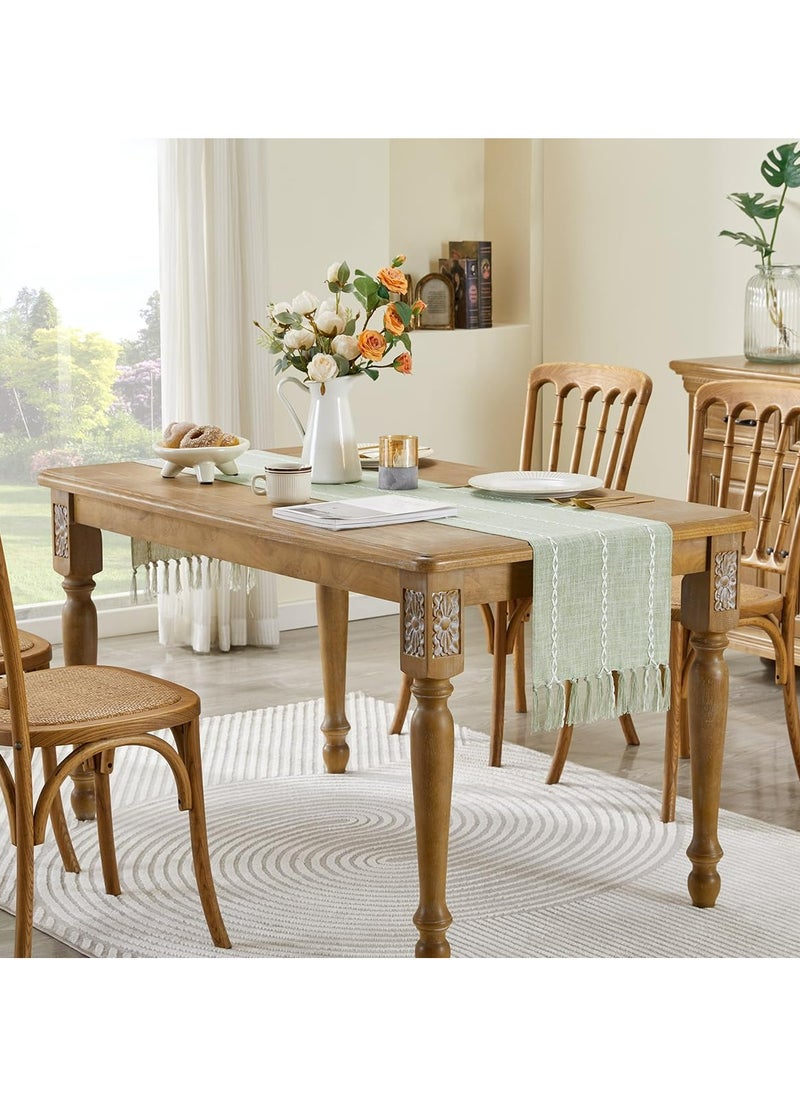 Dominy Rustic Linen Table Runner Farmhouse Style Table Runners 72 inches Long Embroidered Table Runner with Hand-Tassels for Party, Dresser Decor and Dining Room Decorations (Desert Sage, 13"×72")  - Image 5