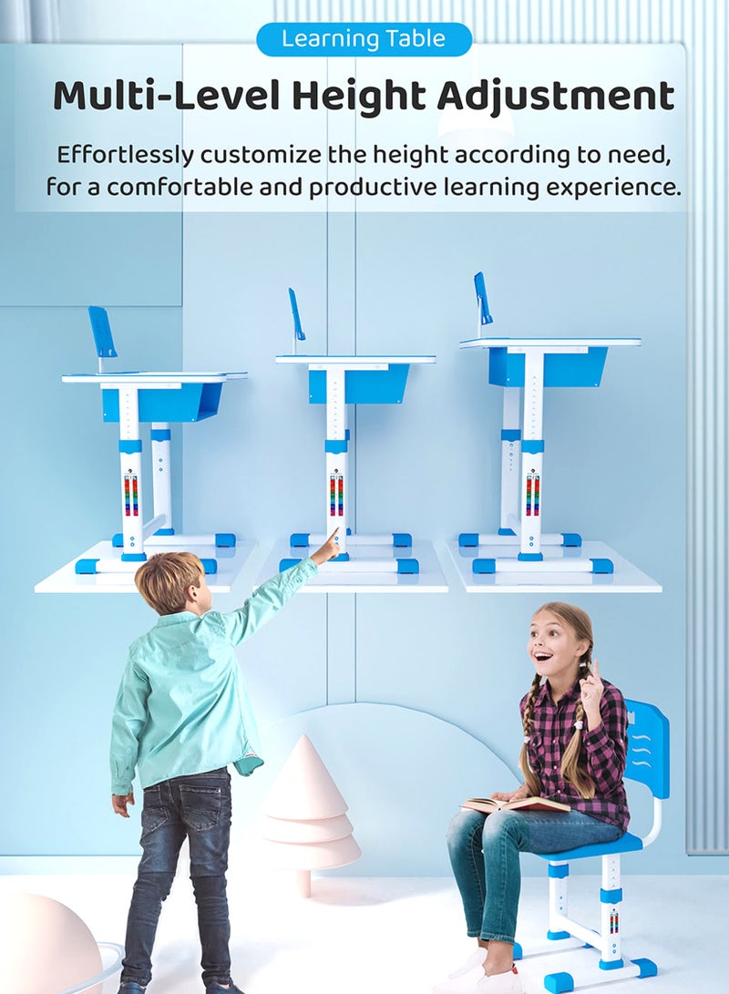 توشونكس مكتب دراسة للأطفال وكرسي مجموعة طاولة تعليمية قابلة للتعديل مع تصميم مريح، بناء آمن، مساحة تخزين كبيرة، مثالية للتعلم المنزلي، إبداع الحضانة الذي ينمو مع طفلك - Image 2