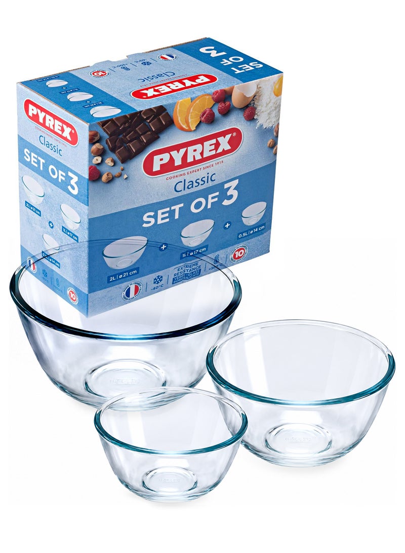 Pyrex Glass Mixing Bowl Set of 3 (2.3L, 1.1L, 0.7L) , Durable Heat-Resistant Bowls for Cooking, Baking & Serving, Microwave & Dishwasher Safe - Image 2